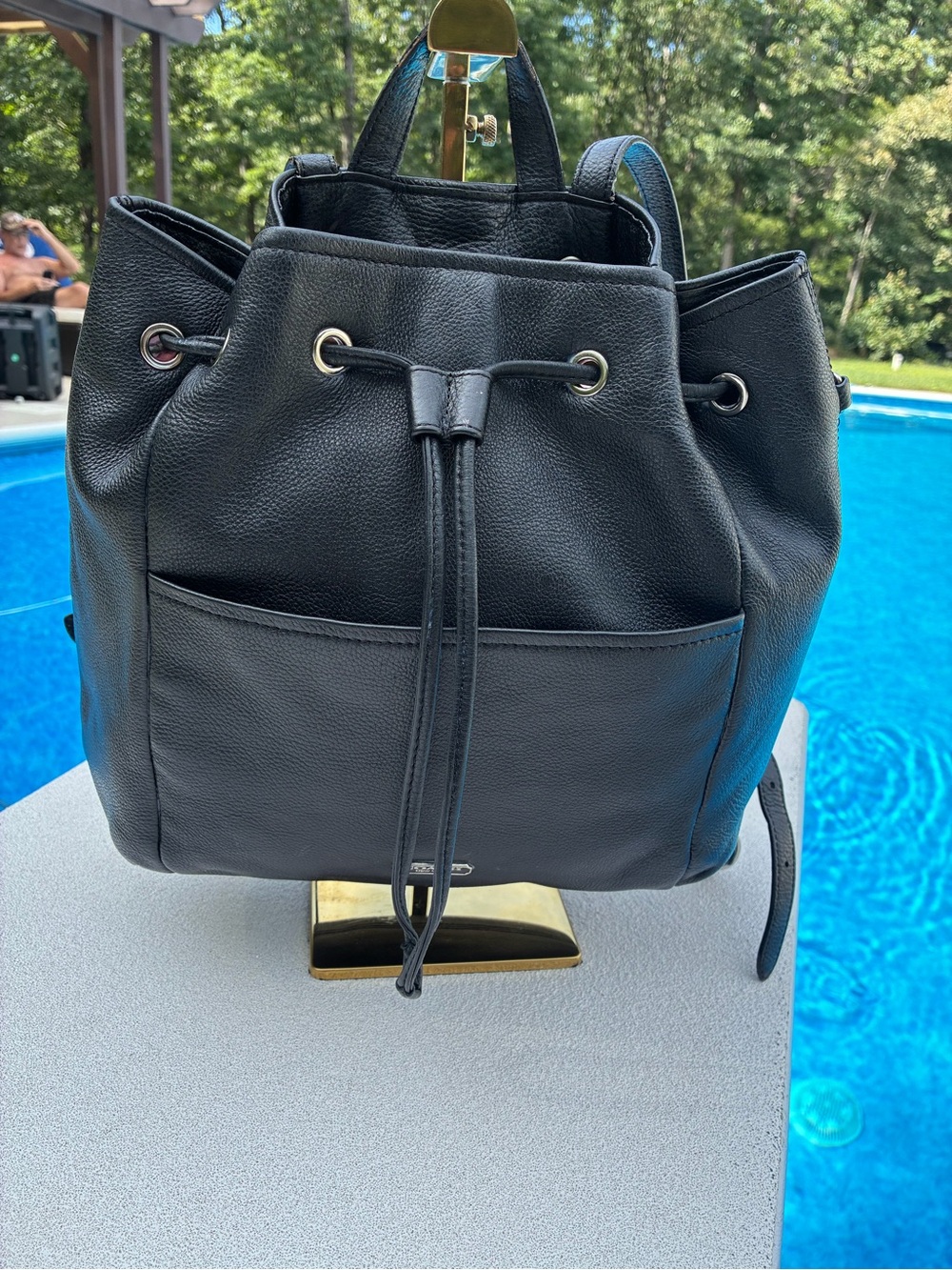 Coach Park F29895 Black Pebbled Leather Drawstring Backpack Purse